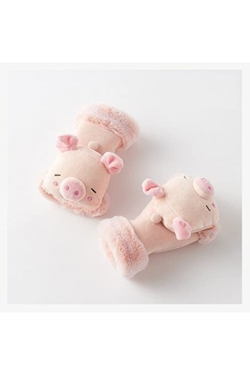 Liyinco Adorables Gants sans Doigts de Porcinet, Gants dhiver en Peluche Extra épais pour Femmes, Gants dextérieur à Rabat 