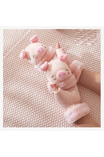 Liyinco Adorables Gants sans Doigts de Porcinet, Gants dhiver en Peluche Extra épais pour Femmes, Gants dextérieur à Rabat 