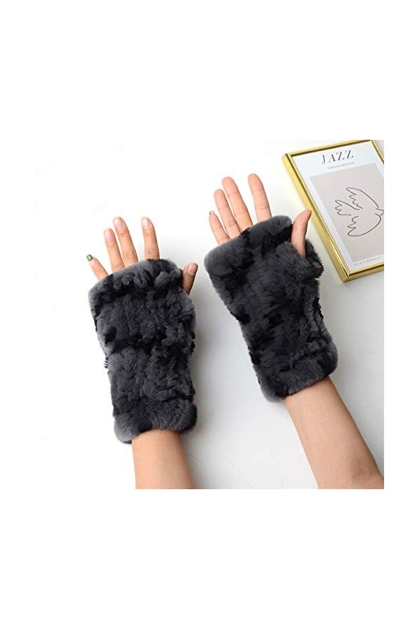 Haute Elasticité Femme Sans Doigts Gants En Veritable Fourrure de Lapin Rex Multicolore 6 