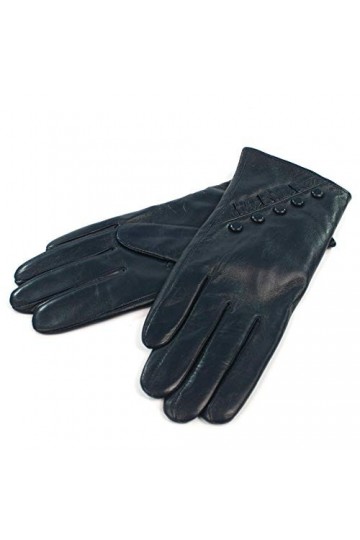 Gants en cuir pour femme avec boutons et doublure en polyester doux pour plus de confort et de chaleur - Bleu - Taille unique