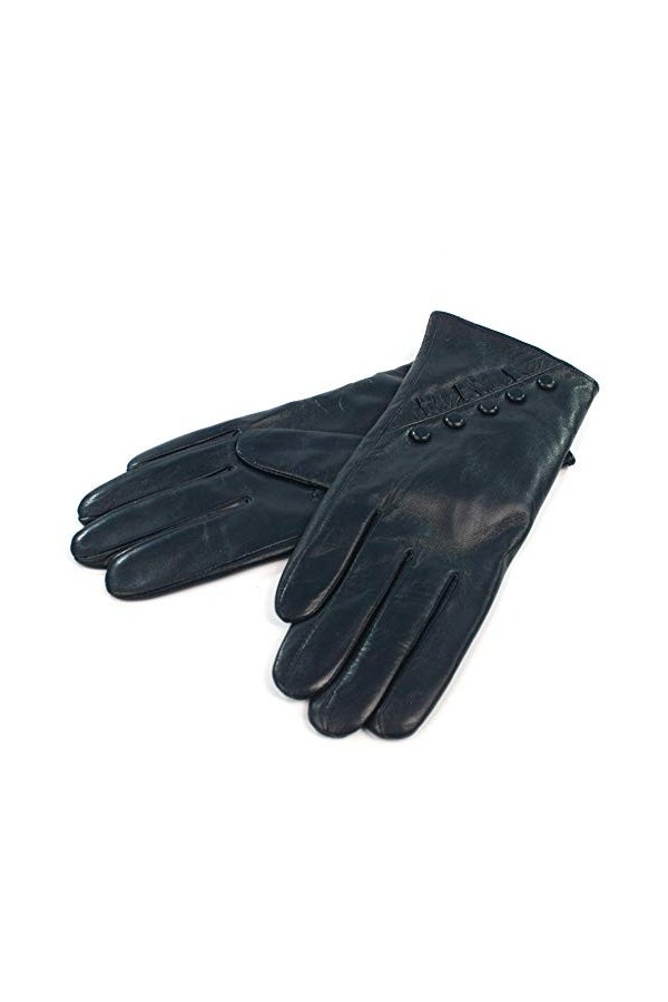 Gants en cuir pour femme avec boutons et doublure en polyester doux pour plus de confort et de chaleur - Bleu - Taille unique