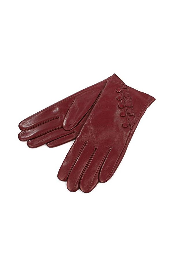 Gants en cuir pour femme avec boutons et doublure en polyester doux pour plus de confort et de chaleur - Bleu - Taille unique