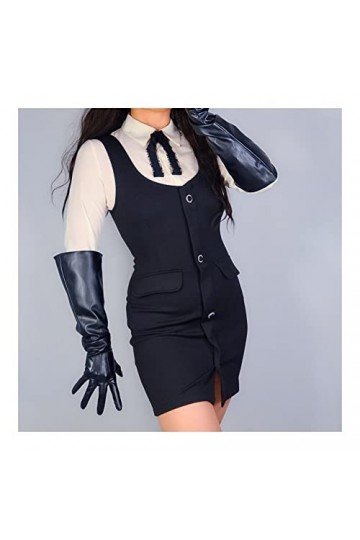 BJQZX Gants dhiver Gants en Cuir supplémentaires 70cm en Peau de Mouton en Forme de Mouton en Peau de Mouton Noir Puce Gants