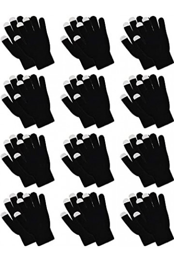 12 Paires Gants Tactiles Gants de Textos Tricotés Extensibles Noir, 7 x 4 Pouces 