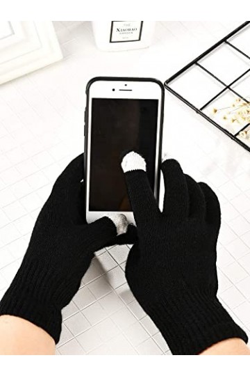 12 Paires Gants Tactiles Gants de Textos Tricotés Extensibles Noir, 7 x 4 Pouces 