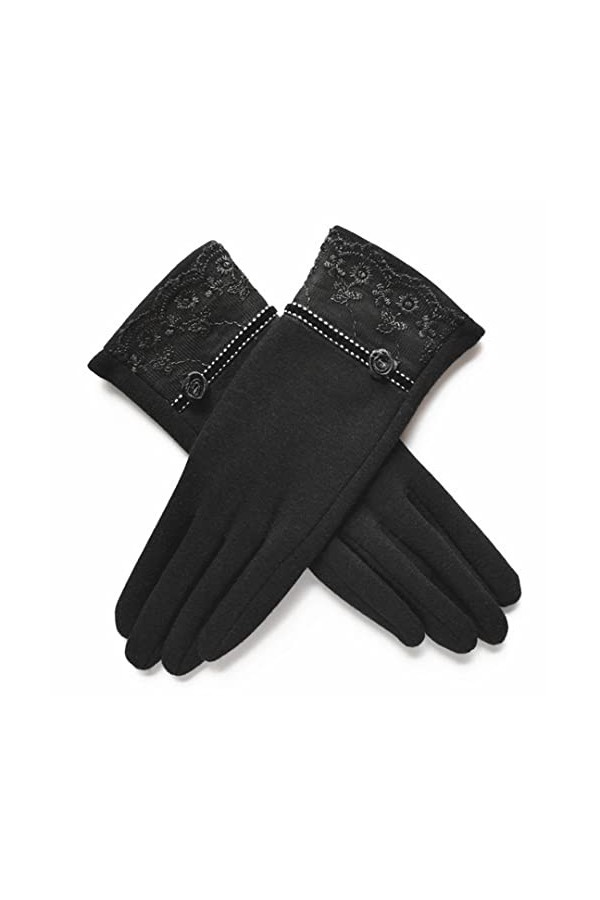 Gants dhiver épais en laine de cachemire pour femme avec dentelle brodée et moufles douces