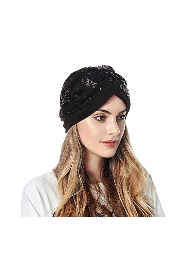 Casquette Basic pour Femme Femmes Turban Hatbow Paillettes Cheveux Bonnet tête écharpe Wrap Couverture A-239