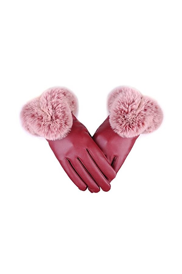 SYT-MD Gants, Gants dhiver Femmes Faux Lapin Puce Cuir Touch Screen Mitatens Lady Femme Conduite en Plein air Gants Chauds 
