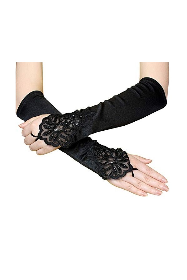 Femme Gants dhiver,Gants À Écran Tactile Noir Robe De Performance De Mariage De Mariée Manches À La Main Gants Dames Doux Co