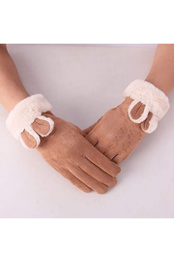 RFEGEF Femme Gants dhiver,Gants À Écran Tactile Marron Oreilles De Lapin Mignonnes Gants en Faux Suède Dames Doux Coupe-Vent