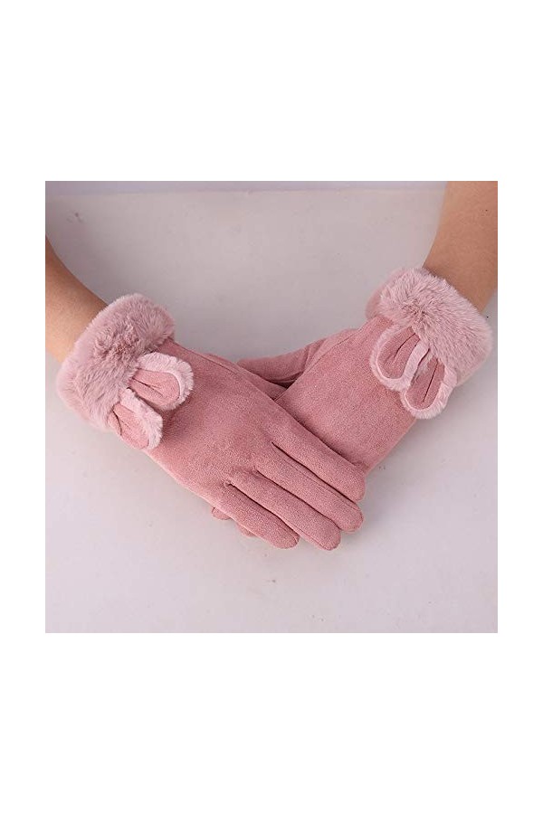 RFEGEF Femme Gants dhiver,Gants À Écran Tactile Rose Oreilles De Lapin Mignonnes Gants en Faux Suède Dames Doux Coupe-Vent É
