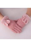 RFEGEF Femme Gants dhiver,Gants À Écran Tactile Rose Oreilles De Lapin Mignonnes Gants en Faux Suède Dames Doux Coupe-Vent É