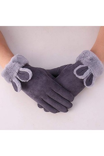 RFEGEF Femme Gants dhiver,Gants À Écran Tactile Gris Foncé Oreilles De Lapin Mignonnes Gants en Faux Suède Dames Doux Coupe-