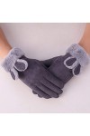 RFEGEF Femme Gants dhiver,Gants À Écran Tactile Gris Foncé Oreilles De Lapin Mignonnes Gants en Faux Suède Dames Doux Coupe-