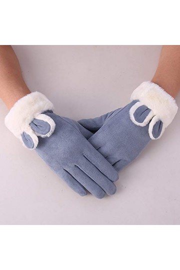 RFEGEF Femme Gants dhiver,Gants À Écran Tactile Bleu Oreilles De Lapin Mignonnes Gants en Faux Suède pour Dames Doux Coupe-V