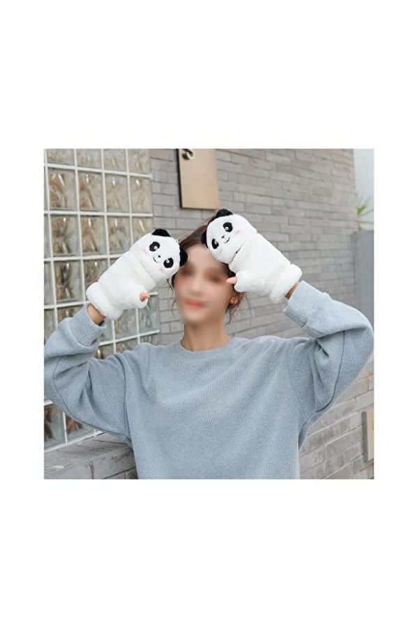 Gants dhiver pour Hommes/Femmes Gants Convertibles hivernes Flip Mitaines avec Enfants Kejia Panda Soft Fourrure Tactile SMS