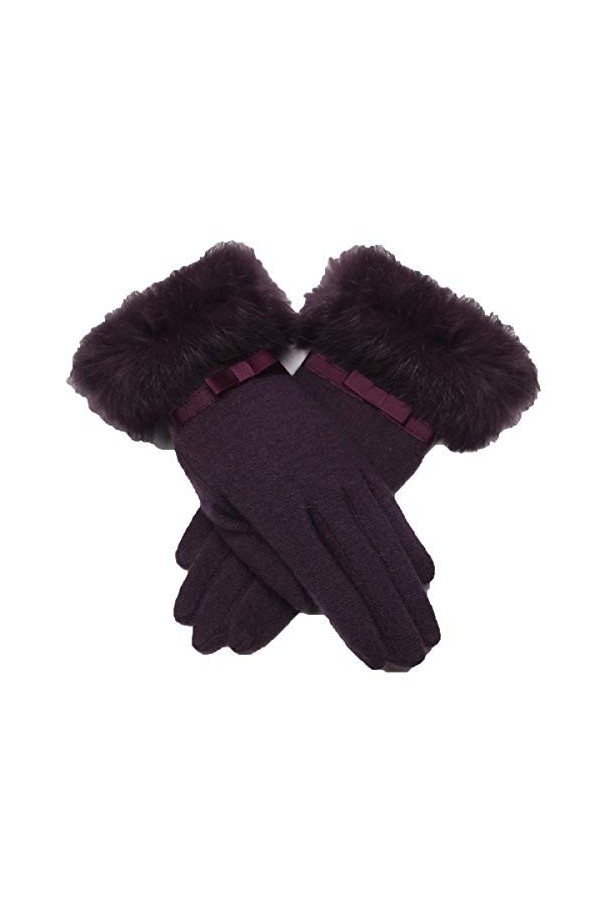 Gants Chauds De Féminine Bowknot Mode Young Styles La Muffens De Plein Air De Couleur Unie Duveteux Moufles Color : Lila, Si