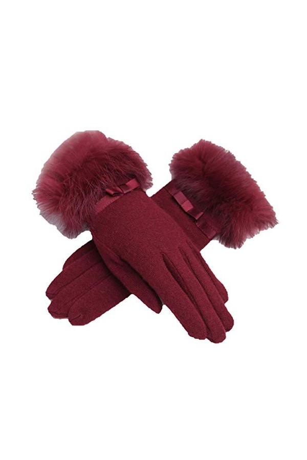 Gants Chauds De Féminine Bowknot Mode Young Styles La Muffens De Plein Air De Couleur Unie Duveteux Moufles Color : Lila, Si