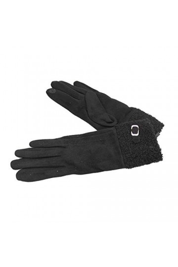 Basile Gants pour femme en tissu 80 % polyester, 20 % coton, couleur unie, noir avec boîte