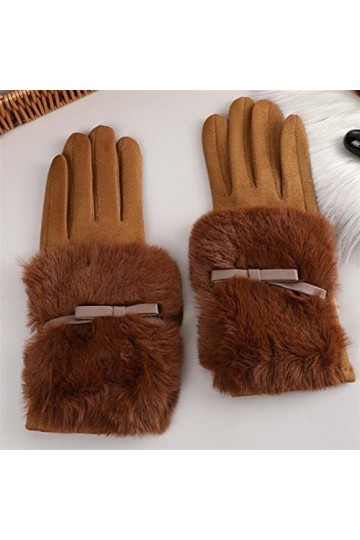 LZQPEARL Bow Daim Hiver Bow Plus Velvet Pull Doigt Tactile écran Tactile Gants de la Peluche de Femme vélo des Mitaines Chaud