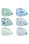 Comius Sharp 6 Pièces Casquettes Imprimé Douces Gommage Bouffant Casquette Turban en Coton Bonnet à Récurer Réglable avec Ban