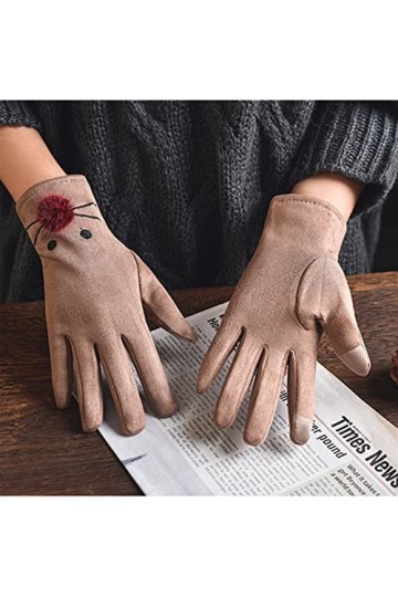 LZQPEARL Gants Chauds de Daim de Daim des Doigts dhiver for Femmes for Sports et écran Tactile de Chat de Velours Color : A