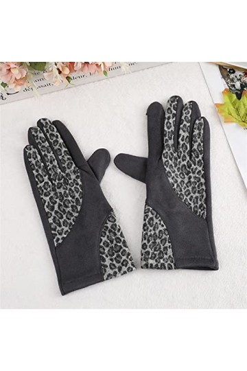 LZQPEARL Cuir en Daim léopard for Femmes et Velours Velours à vélo Chaud Mitaines Hiver Sport extérieur Pull Doigt écran Tact