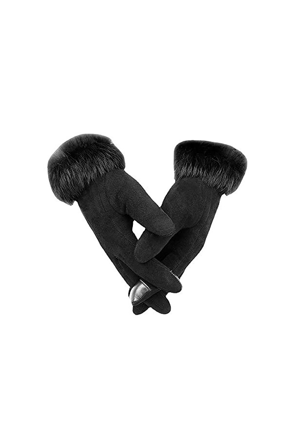 ALYHYB Gants Chauds Et Froids En Peau De Daim Pour Femmes, Gants Décran Tactile Dhiver En Fourrure De Lapin, Mitaines Pour 