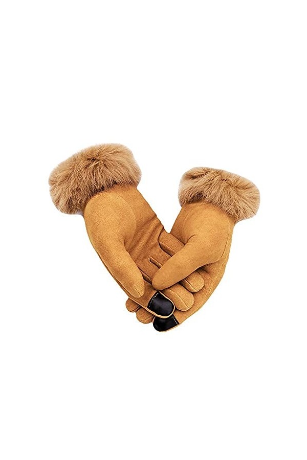 ALYHYB Gants Chauds Et Froids En Peau De Daim Pour Femmes, Gants Décran Tactile Dhiver En Fourrure De Lapin, Mitaines Pour 