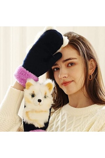 KQLULU Gants Animaux Hiver, Mitaines thermiques danimaux de dessin animé moelleux 3D, Gants de mitaines danimaux en peluche