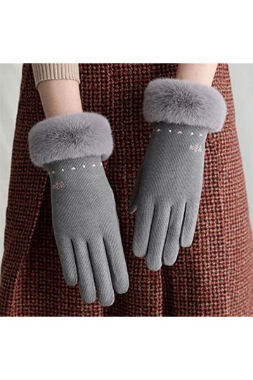 LZQPEARL Hiver Chaud Cachemire Amour Broderie Cyclisme Mitaines Femelles Double épaisseur Peluche écran Tactile Gants de Cond
