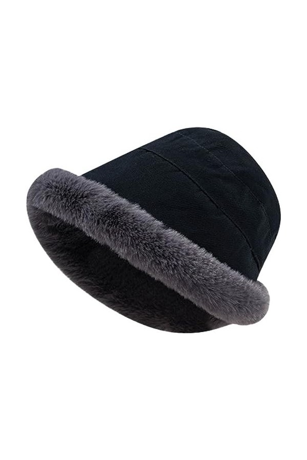 Rayson Chapeau Femme Hiver Chic et Chaud Couvrant Les Oreilles Retrousser Bord Doublé Polaire Bonnet Chapeau Femme Grand Déco