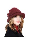 CheChury Bérets Chapeaux Melon Femme Hiver Femme Fleur élégante Laine Chaud Rétro Casquette Simple Beret Bonnets Cloche Chape