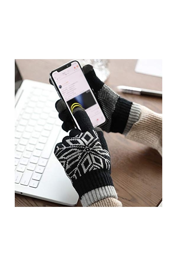 CAILIN Gants Gants for Hommes et Femmes dhiver de avec écran Tactile, Flocon de Neige Double Couche épaisse Imitation Laine 