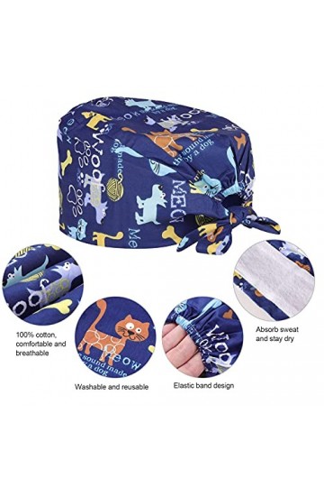 Comius Sharp 6 Pièces Casquettes Imprimé Douces Gommage Bouffant Casquette Turban en Coton Bonnet à Récurer Réglable avec Ban