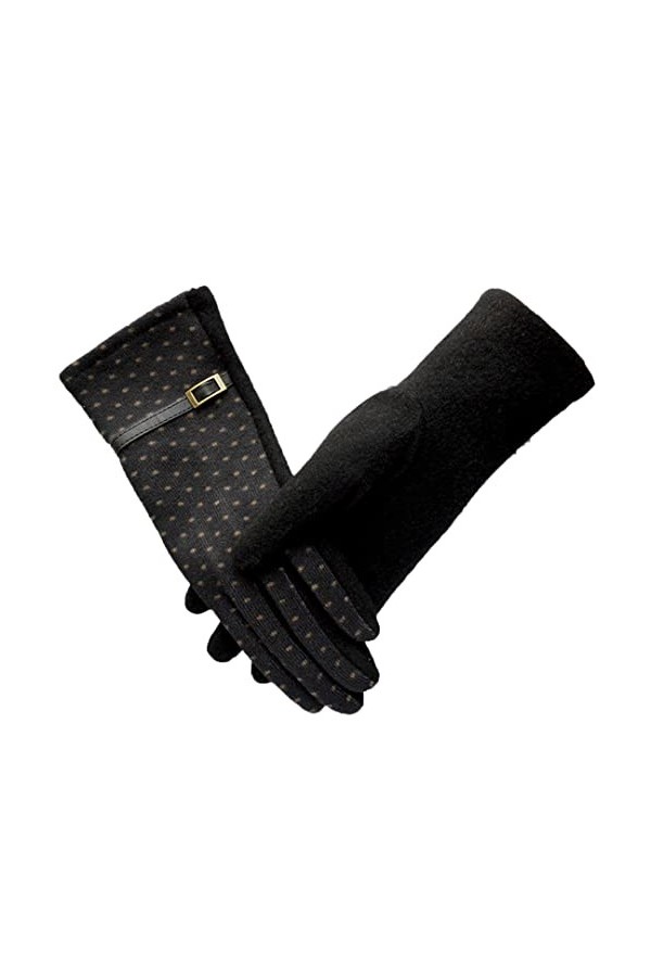 Moufles en laine à pois pour femme avec boucle en métal et gants en cachemire PU épais et chauds