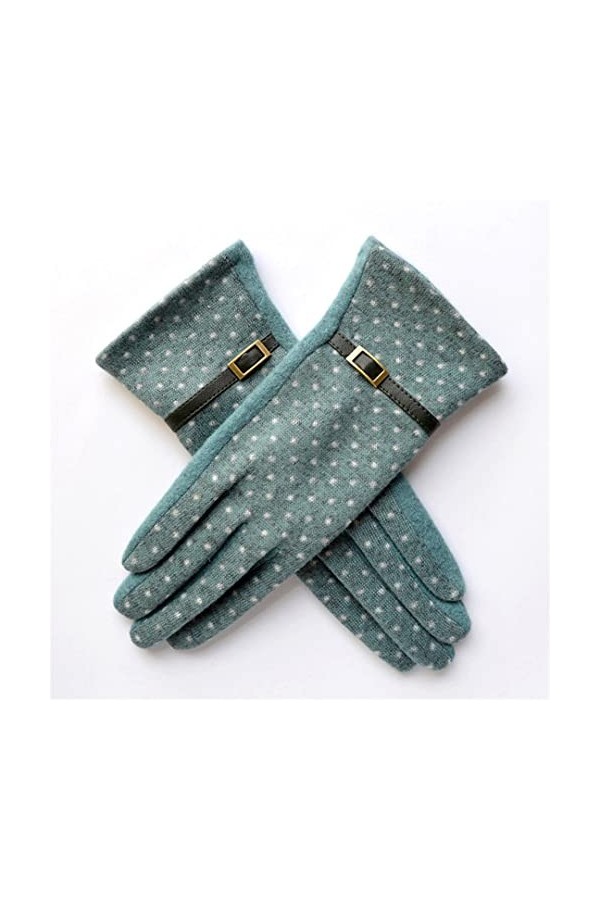 Moufles en laine à pois pour femme avec boucle en métal et gants en cachemire PU épais et chauds