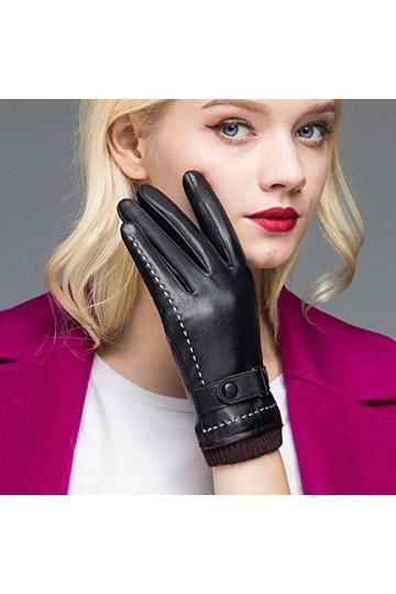 Femmes Hiver Riding Chaleur Et Velours Gants En Cuir Étanche Écran Tactile Gants En Cuir À Froid Color : Black, Gloves Size 