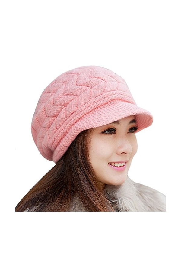 Susenstone Femme Bonnet Tricot Casquette Chaud Chapeau Hiver Beanie Fausse Fourrure Mode Chapeau Unicolore Ski De Plein Air S