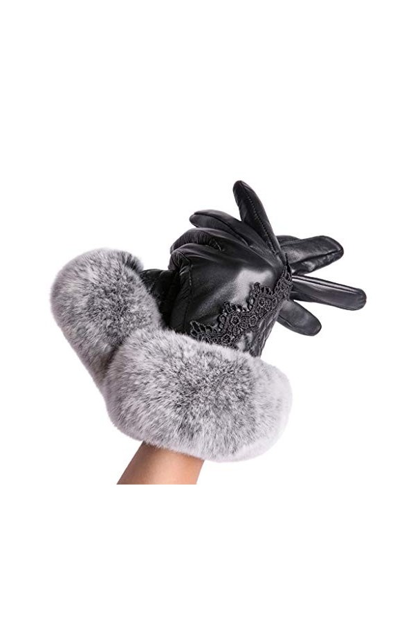 Yunnan Moufles doublées en peluche avec poignet en fourrure synthétique pour écran tactile pour femme Unisexe