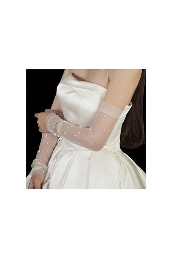 Reocahoo Gants Mariée Gants de mariée Longs en Tulle Perles Gants de Mariage pour Femmes opéra Longueur mariée Bras Manches G