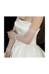 Reocahoo Gants Mariée Gants de mariée Longs en Tulle Perles Gants de Mariage pour Femmes opéra Longueur mariée Bras Manches G