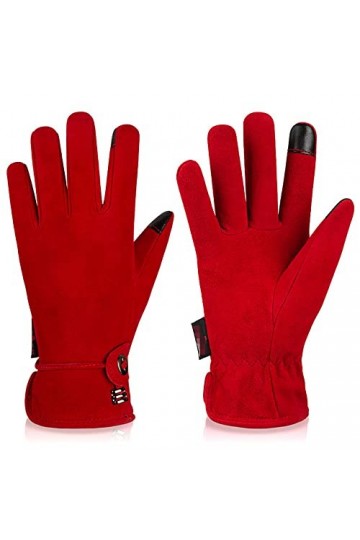 Klobvtt Gants décran tactile pour femmes, écran tactile, hiver, gants de protection chauds, mitaines en cuir de daim, avec d
