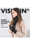 vislivin Gants Cuir Femme Mode Hiver Gants Tactile Plein Doigt Peau de Mouton Gants Femme Cadeau Black L