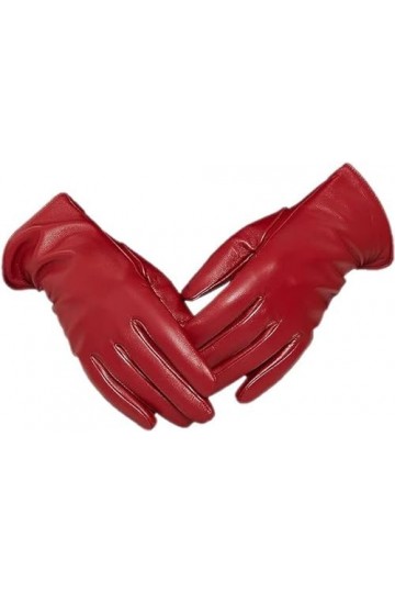 ZLUXURQ Gants en cuir dagneau véritable doux rouge pour femmes avec écran tactile pour temps froid doublés en cachemire