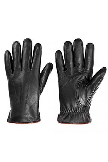 MaxW Automne Hiver Gants en Cuir pour Hommes Noire Gants en Peau de Mouton avec Écran Tactile Conduite Cyclisme Moufles Doubl