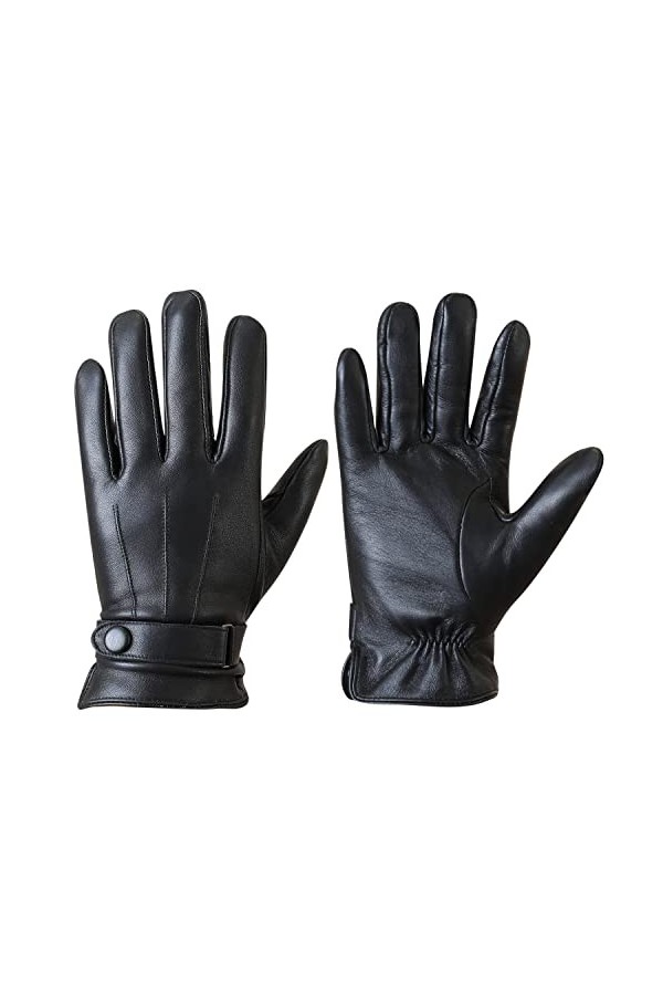 MaxW Automne Hiver Gants en Cuir pour Hommes Noire Gants en Peau de Mouton avec Écran Tactile Conduite Cyclisme Moufles Doubl