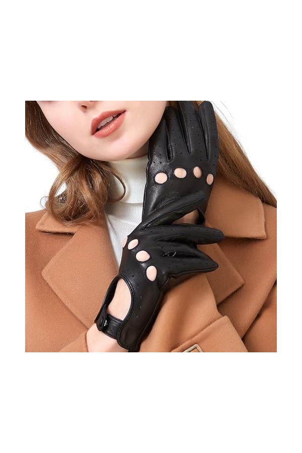 ZLUXURQ Gants de conduite en cuir de haute qualité pour femmes, légers et doux, sans doublure intérieure,Large 17.78-19.05cm 