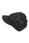 Tuopuda® Chapeau dhiver Femme Fleur Decor Crochet à Tricoter Bonnet visière Chapeau Noir 