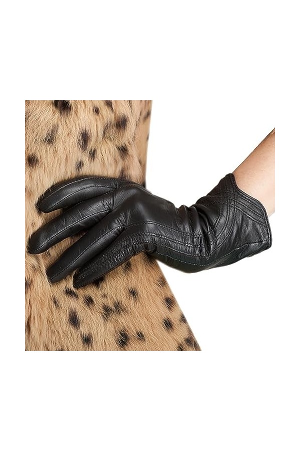 Nappaglo Gants de Femme en Cuir dagneau Gant Épais au Chaud avec Décoratif Tactile&Non-tactile 